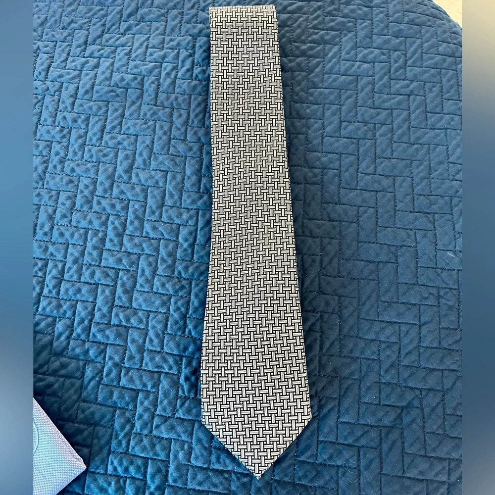 Tasso Elba Luxury Neckwear Blue Grey 100% Silk‎ Tie Mens